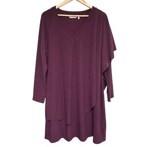 Soft Surroundings Burgundy V Neck Asymmetrical Layered Tunic Top PXL Long Sleeve